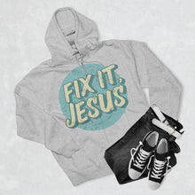 Load image into Gallery viewer, Fix It, Jesus Unisex Premium Full Zip Hoodie
